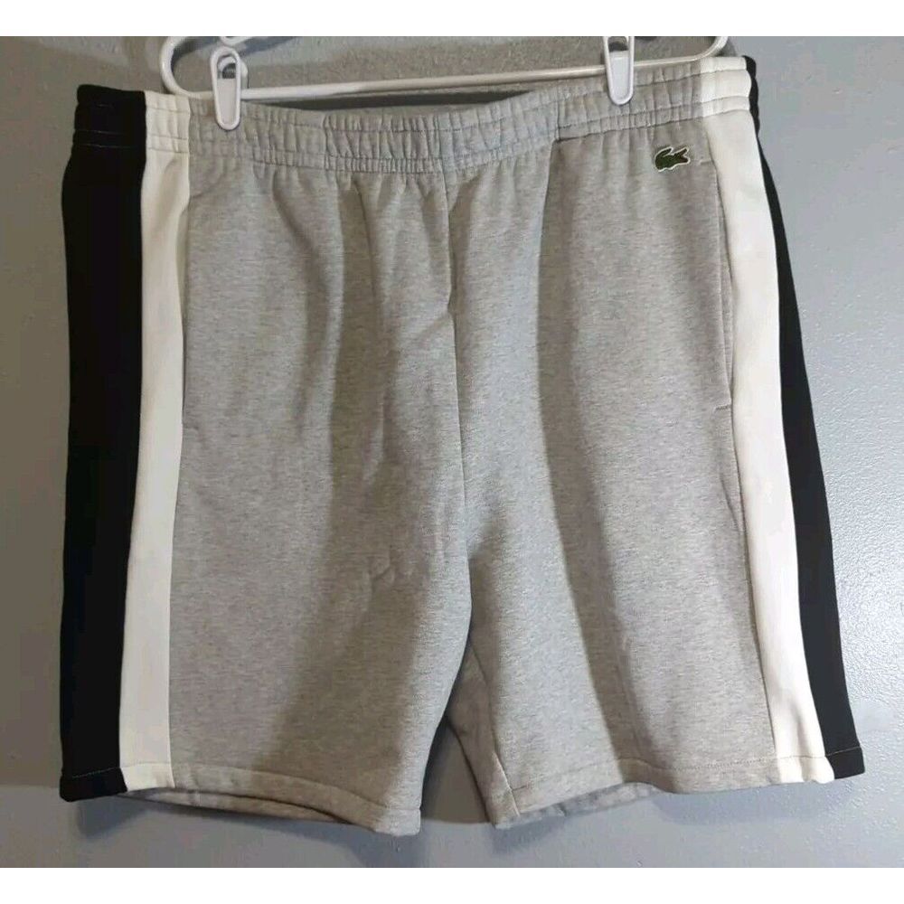 NWT Lacoste Brushed Fleece Colorblock Shorts Grey/Black [GH5584-51-SJ1], 3XL 557